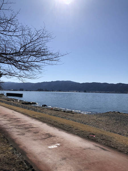 私がお昼にウォーキングする諏訪湖の写真